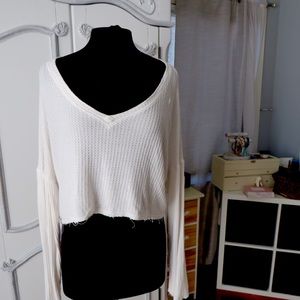 Waffle long sleeve crop top